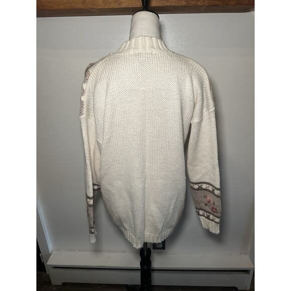 Vintage Sweater Hand Knit Cottage Core Granny Core Floral Sweater Large 3D - Picture 7 of 9